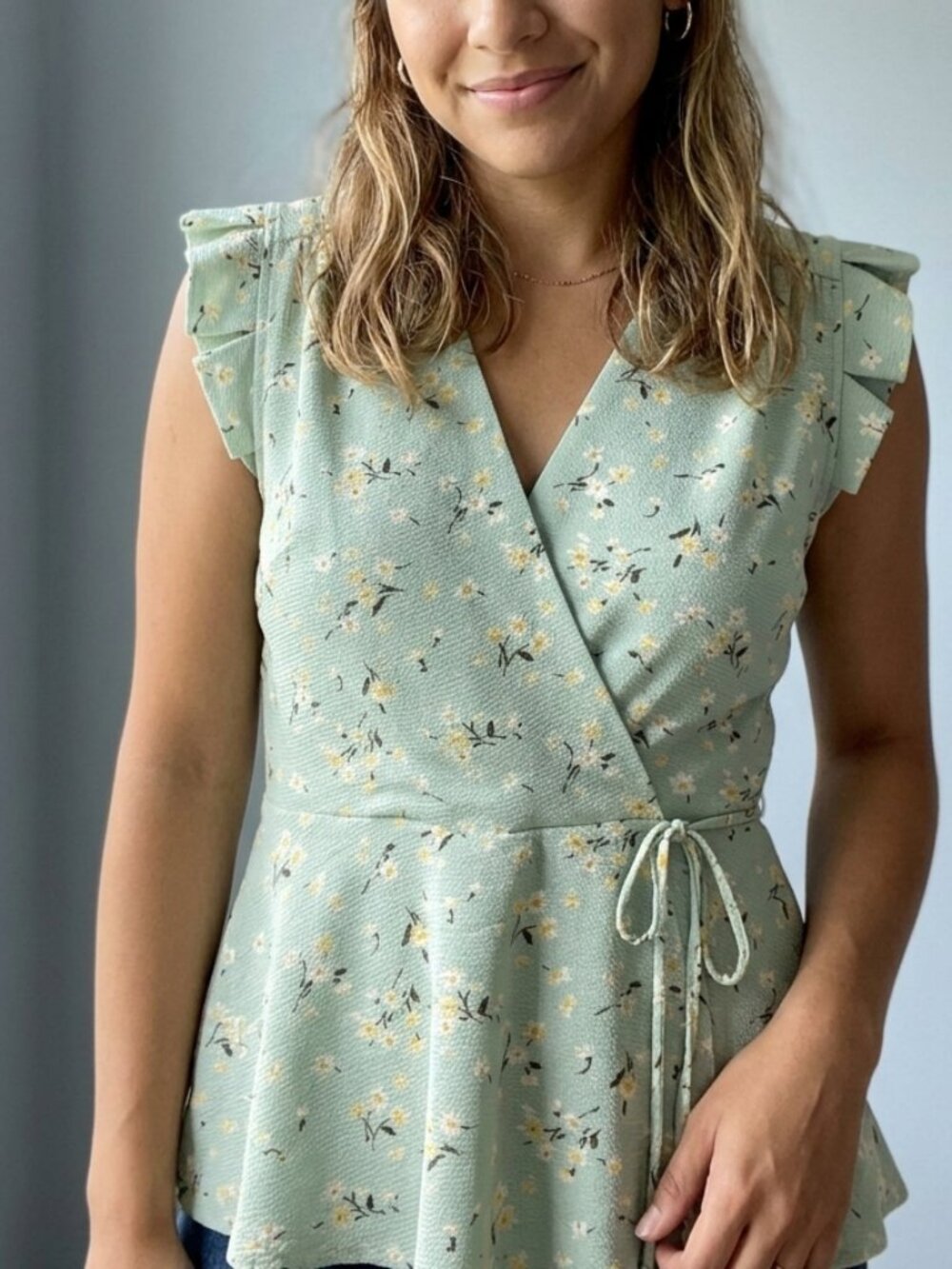 Monteau Light Green Floral Top